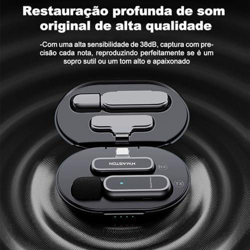         H'MASTON Microfone de Lapela Sem Fio Professional 2 em 1 Microfone com Estojo de Carregamento Redução de Ruído para Gravação (MK-06 TIPO-C)       