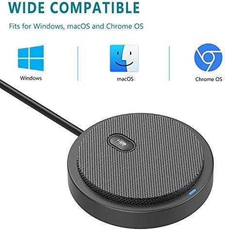         Microfone de conferência USB atualizado 2020 para computador, microfone condensador omnidirecional de 360° com tecla silenciosa, ótimo para videoconferências, jogos, conversas, Skype,       