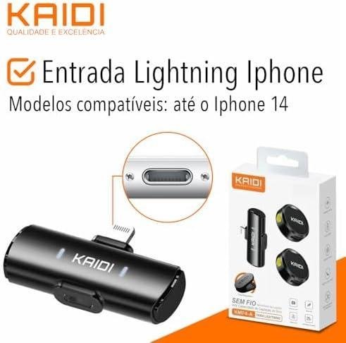         Microfone de Lapela Sem Fio Kit c/ 2 Un Para iPhone IOS 8 ao 14 com Conexão Lightning, Ideal Para Podcast, YouTube, TikTok, Instagram, Entrevistas e Lives, Captação Profissional de Áudio, Bluetooth       