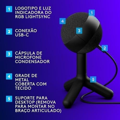 Microfone Condensador Gamer Logitech G Yeti Orb com RGB LIGHTSYNC, Captação Cardioide, Conexão USB Plug and Play para Gravação de Conteúdo e Streaming em PC e Mac - Preto Microfone Condensador Gamer Logitech G Yeti Orb com RGB LIGHTSYNC, Captação Cardioide, Conexão USB Plug and Play para Gravação de Conteúdo e Streaming em PC e Mac - Preto