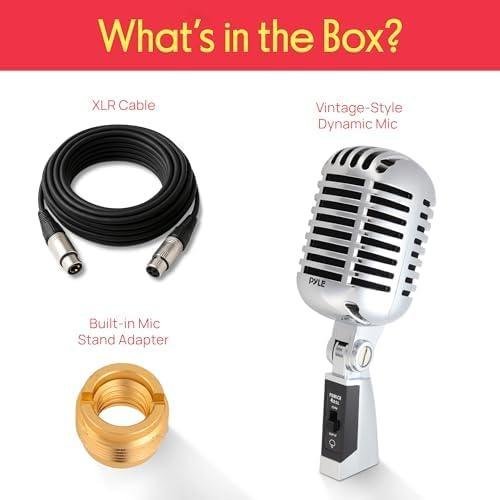         Pyle Microfone vocal dinâmico retrô clássico - Microfone cardioide unidirecional estilo vintage antigo com cabo XLR - compatível com suporte universal - Performance ao vivo, gravação em estúdio       