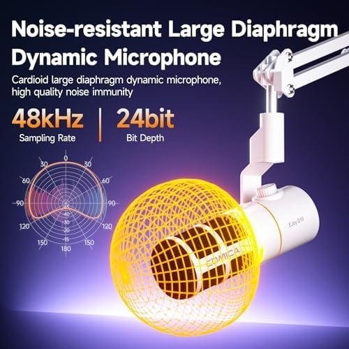         COMICA EJoy D10 Microfone Dinâmico USB-C/XLR com Braço Articulado, RGB, Mudo, Redução de Ruído e Controle de Ganho para PC, PS4, PS5, Streaming, Podcast e YouTube – Branco       