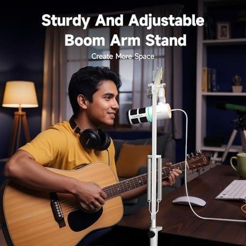         COMICA EJoy D10 Microfone Dinâmico USB-C/XLR com Braço Articulado, RGB, Mudo, Redução de Ruído e Controle de Ganho para PC, PS4, PS5, Streaming, Podcast e YouTube – Branco       