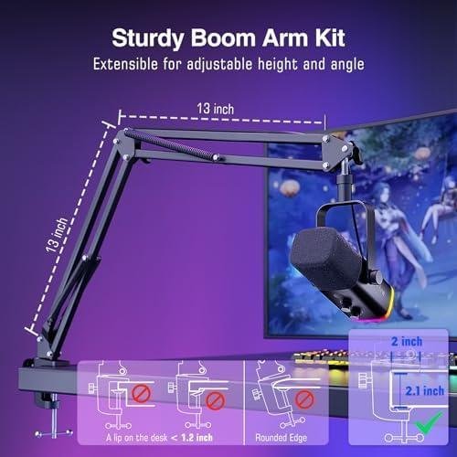 FIFINE conjunto de microfone para jogos XLR/USB, mic dinâmico para PC para podcasting, kit de microfone RGB para computador com suporte para braço de lança,para gravação de voz vocal-AM8T Preto FIFINE conjunto de microfone para jogos XLR/USB, mic dinâmico para PC para podcasting, kit de microfone RGB para computador com suporte para braço de lança,para gravação de voz vocal-AM8T Preto