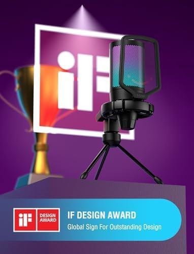         FIFINE Microfone USB Para Jogos Para PS5 PC, Microfone Condensador Com Mudo Rápido, Indicador RGB, Suporte De Tripé, Pop Filter, Suporte De Choque, Controle De Ganho Para Twitch Podcasts -A6V       