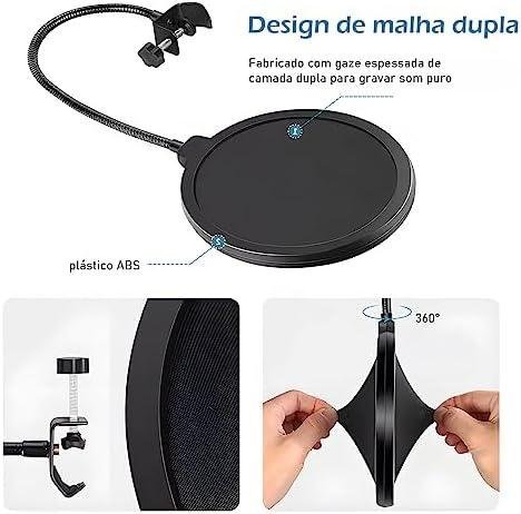 Microfone Condensador, Kit Microfone Condensador com Braço Articulado e Pop Filter para Transmissão Ao Vivo, Podcast, Gravação de Audio Microfone Condensador, Kit Microfone Condensador com Braço Articulado e Pop Filter para Transmissão Ao Vivo, Podcast, Gravação de Audio
