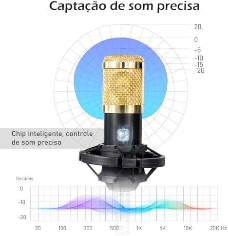 Microfone Condensador, Kit Microfone Condensador com Braço Articulado e Pop Filter para Transmissão Ao Vivo, Podcast, Gravação de Audio Microfone Condensador, Kit Microfone Condensador com Braço Articulado e Pop Filter para Transmissão Ao Vivo, Podcast, Gravação de Audio