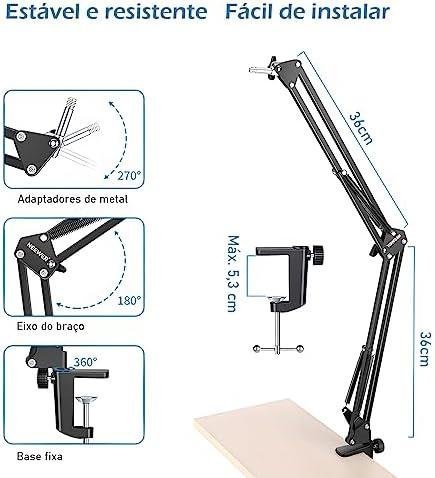 Microfone Condensador, Kit Microfone Condensador com Braço Articulado e Pop Filter para Transmissão Ao Vivo, Podcast, Gravação de Audio Microfone Condensador, Kit Microfone Condensador com Braço Articulado e Pop Filter para Transmissão Ao Vivo, Podcast, Gravação de Audio