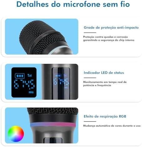         Microfone Sem Fio Duplo RGB, Microfone Karaoke UHF, Microfone Dinamico, Microfone de Mão Profissional para Festas, Eventos, Aulas, Palestras, Lgreja, Desempenho, Entretenimento Familiar, MAC4406       