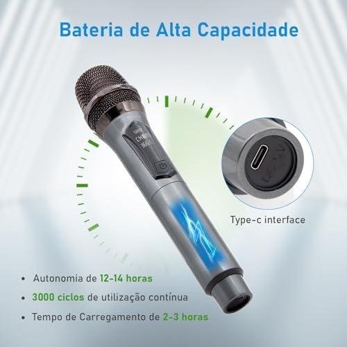         Microfone Sem Fio Duplo UHF, Microfone Karaoke, Microfone Dinamico, Microfone de Mão Profissional para Festas, Eventos, Aulas, Palestras, Lgreja, Desempenho, Entretenimento Familiar, MAC002       