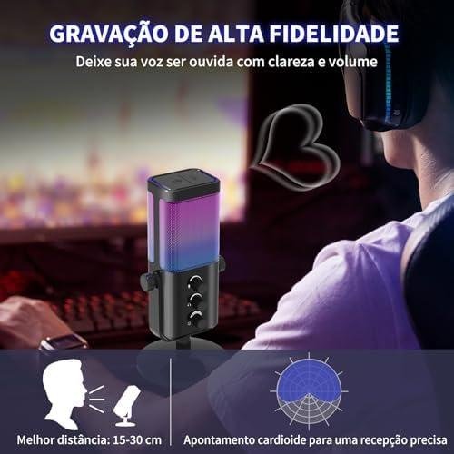         Microfone de Mesa XLR/USB para Podcasting, Microfone Gamer para PC com Controle de Ganho, Botão de Mudo, Saída de Monitor e Funcionalidade Plug-and-Play (Roxo)       