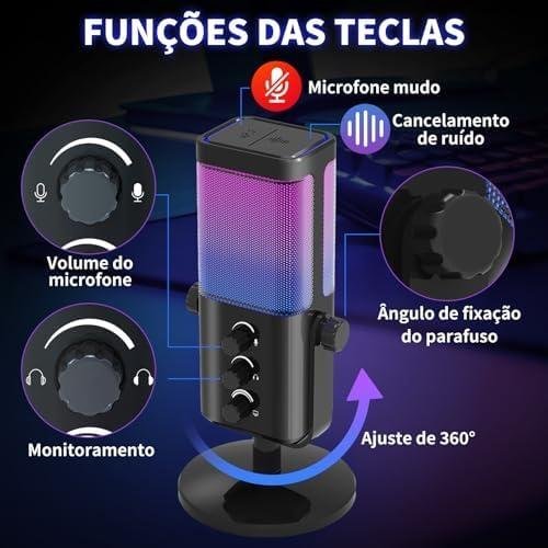         Microfone de Mesa XLR/USB para Podcasting, Microfone Gamer para PC com Controle de Ganho, Botão de Mudo, Saída de Monitor e Funcionalidade Plug-and-Play (Roxo)       