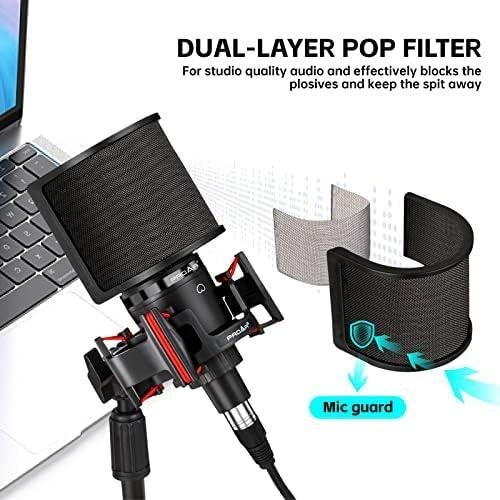         Microfone de podcast XLR profissional cardioide condensador para computador, estúdio, kit de microfone XLR para gravação/podcast/streaming/Voice Over/ASMR/Home Studio/YouTube com suporte de mesa       