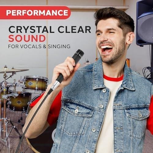         Microfone Pyle PDMIC78 - Profissional Portátil Dinâmico Unidirecional com Filtro Pop e Cabo XLR de 4,5 m       