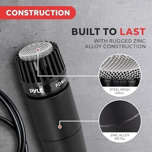         Microfone Pyle PDMIC78 - Profissional Portátil Dinâmico Unidirecional com Filtro Pop e Cabo XLR de 4,5 m       