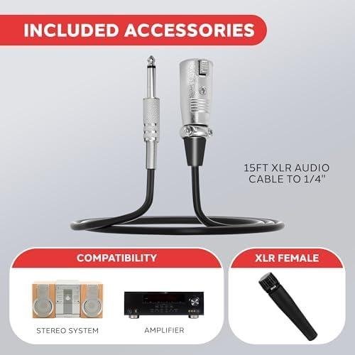         Microfone Pyle PDMIC78 - Profissional Portátil Dinâmico Unidirecional com Filtro Pop e Cabo XLR de 4,5 m       