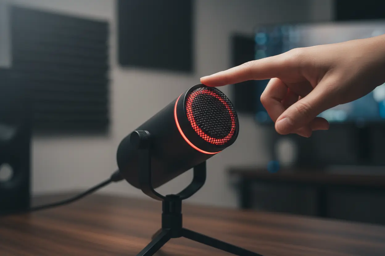 Recursos do HyperX QuadCast em Ação Funcionalidades do microfone HyperX QuadCast