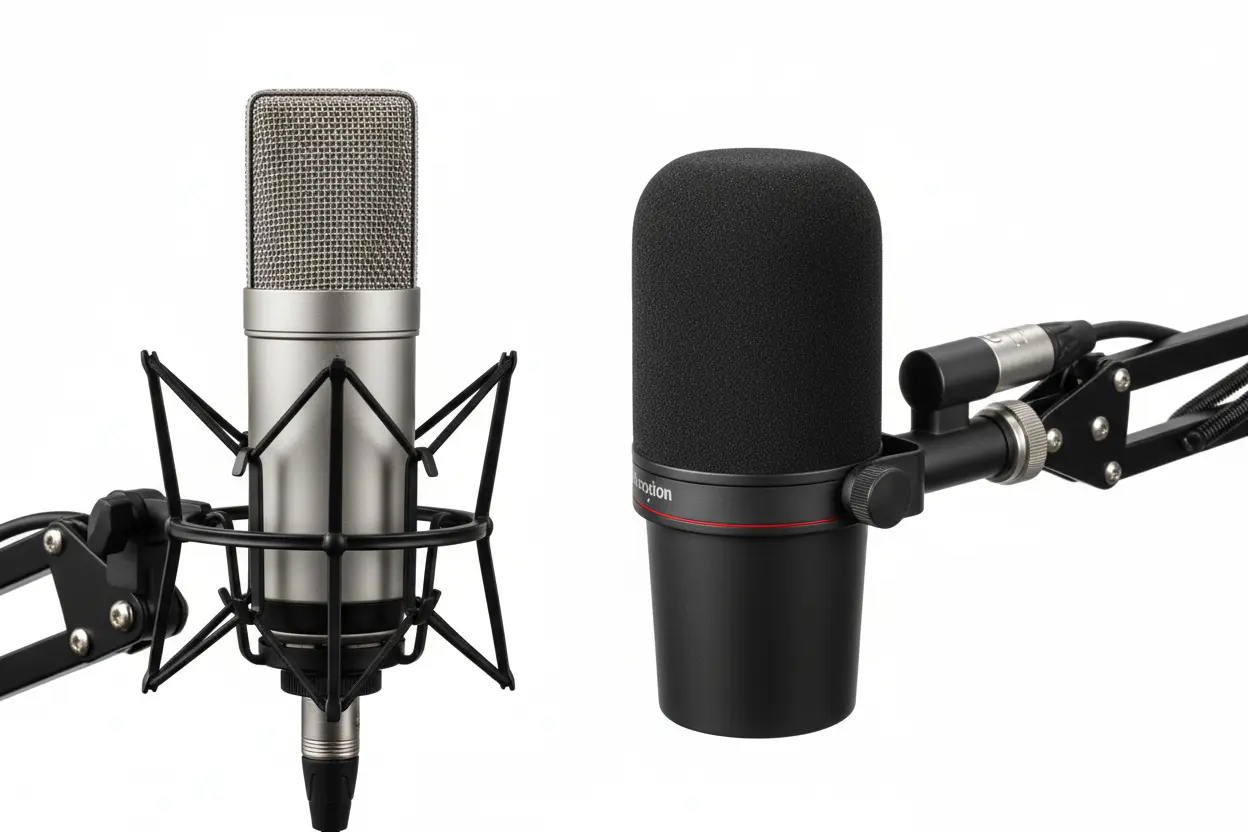 Diferentes tipos de microfones para podcasting.