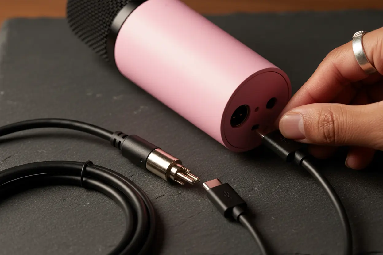 Conexões USB e XLR para microfone gamer