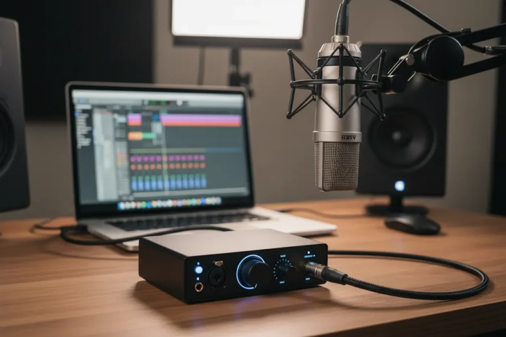 Interface de áudio compacta com microfone