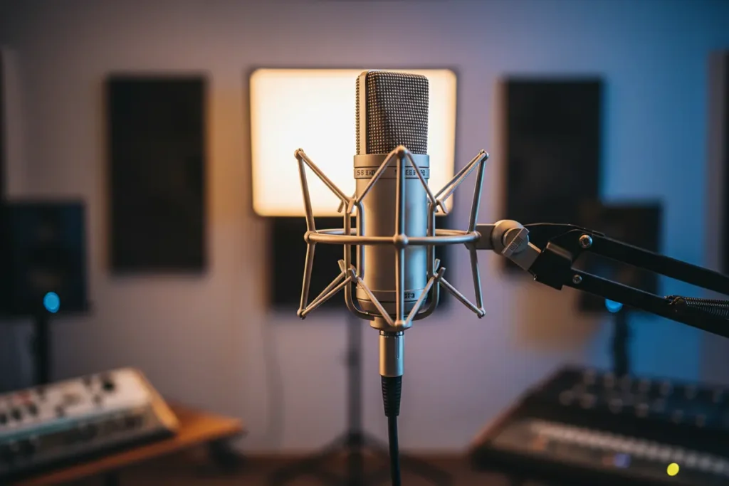 Microfone condensador em shock mount universal