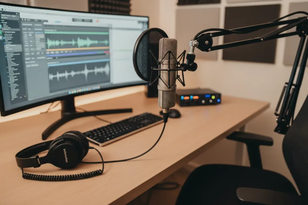 Microfone Behringer C3 em um estúdio caseiro