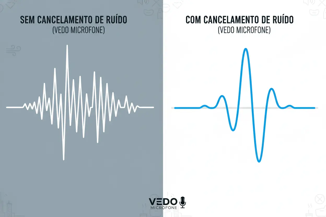 Gráfico comparativo de áudio mostrando a redução de ruído pelo microfone VEDO.