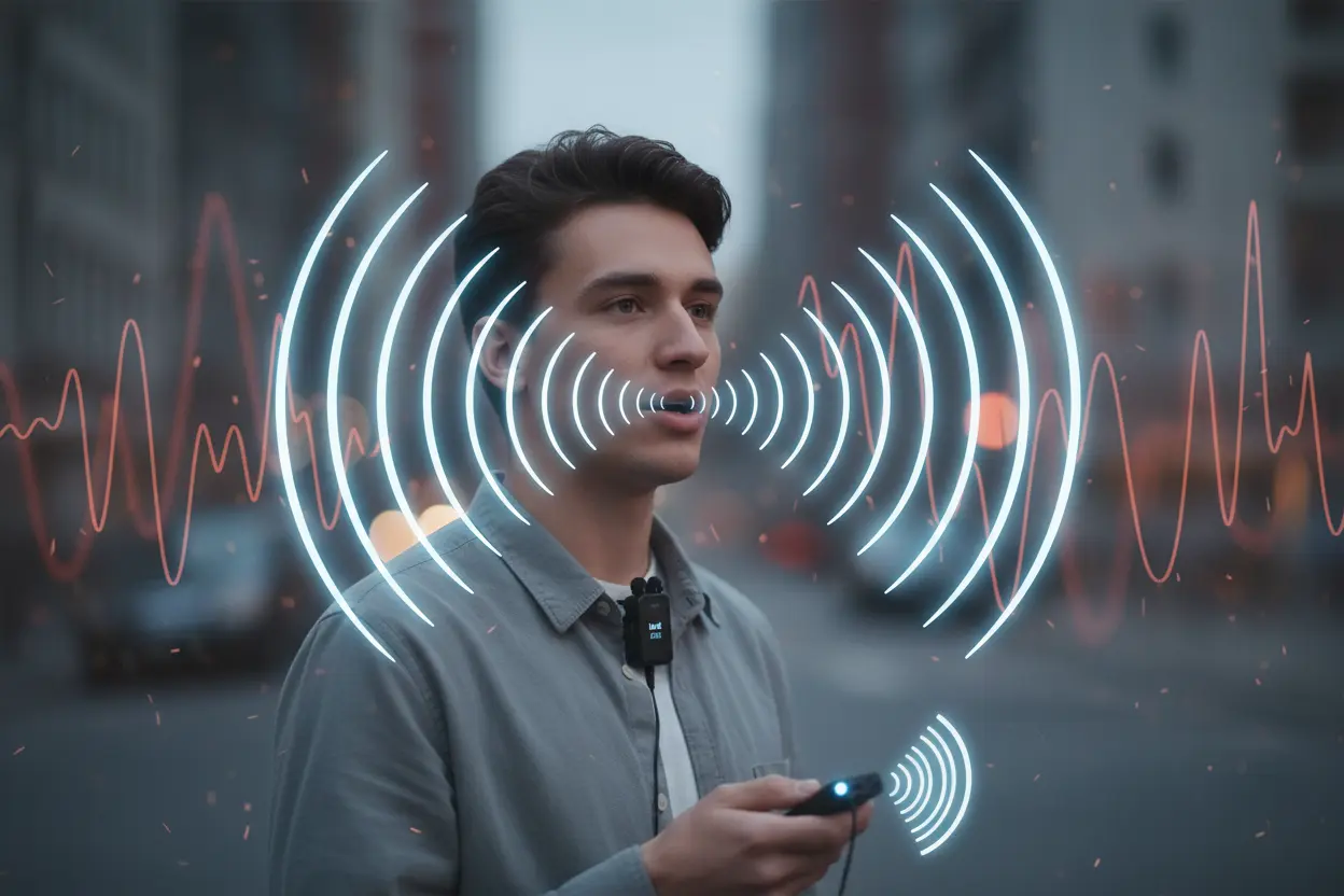 Representação gráfica da qualidade de áudio limpa e nítida do microfone Hollyland Lark M2.