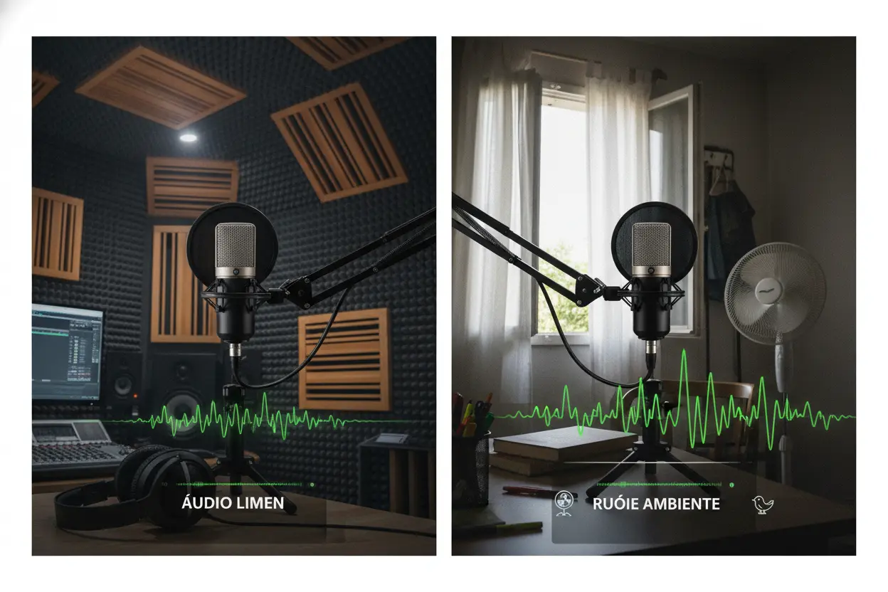 Comparativo de captação de áudio do microfone 3 em 1 em ambiente tratado e não tratado