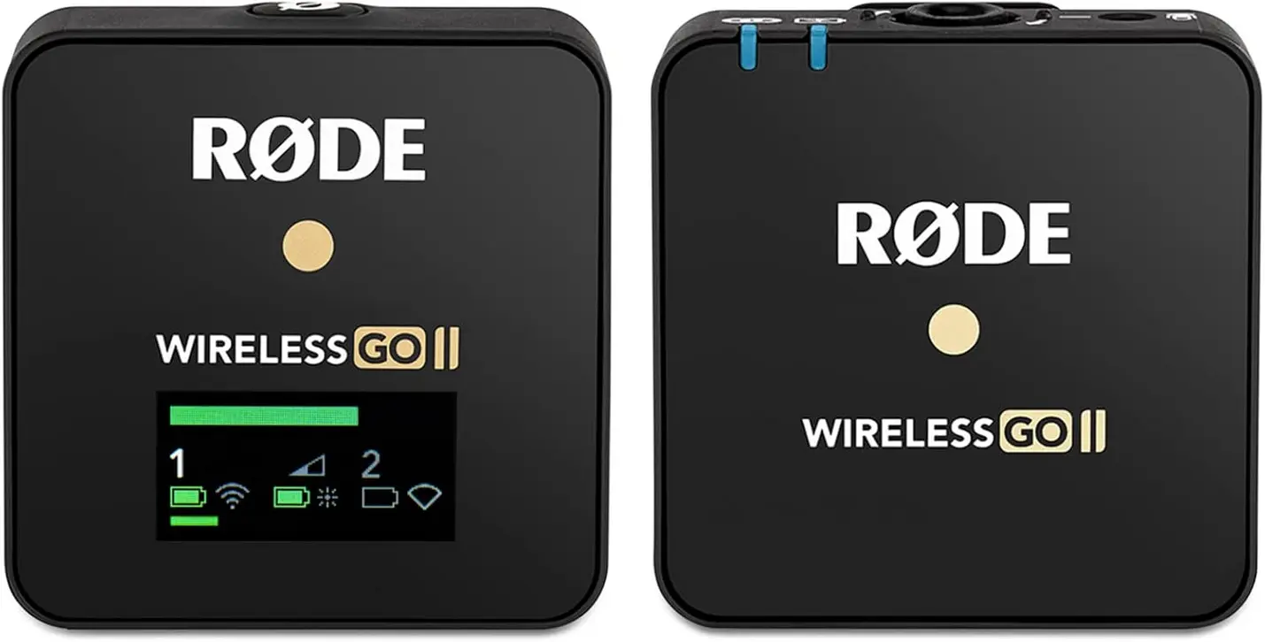 Microfone Rode Wireless GO II Single acoplado a uma câmera