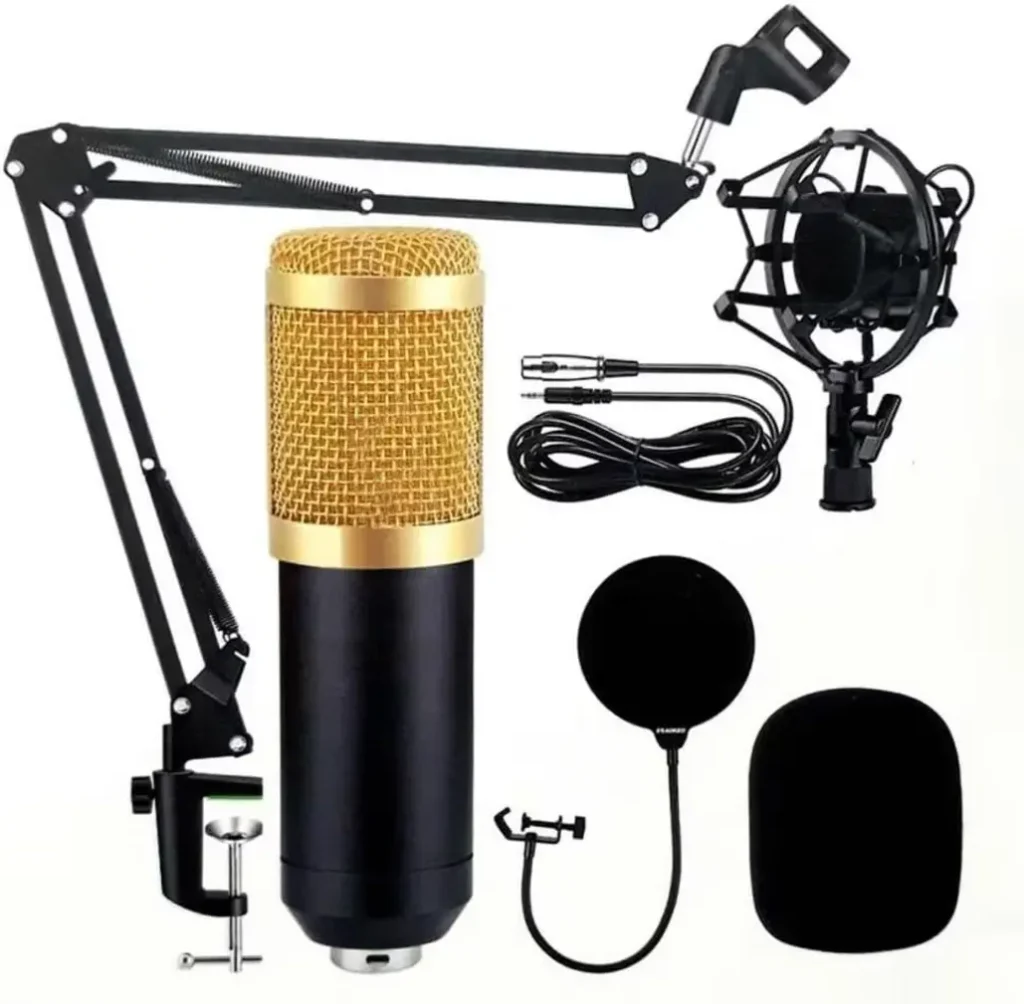 Kit Microfone Estúdio Condensador BM800 Lorben com pop filter e braço articulado