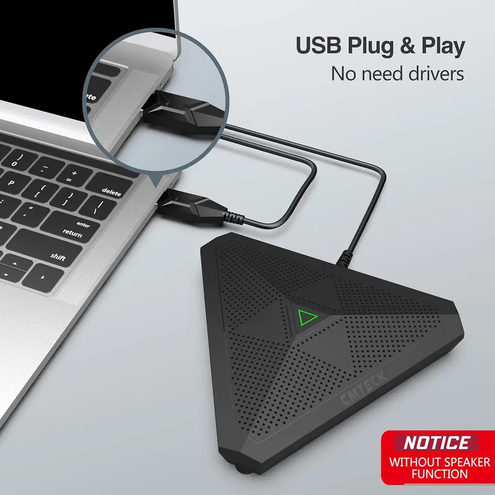 Microfone Cmteck Cm-001 preto, com o cabo USB integrado visível, em um ângulo que mostra a parte traseira.