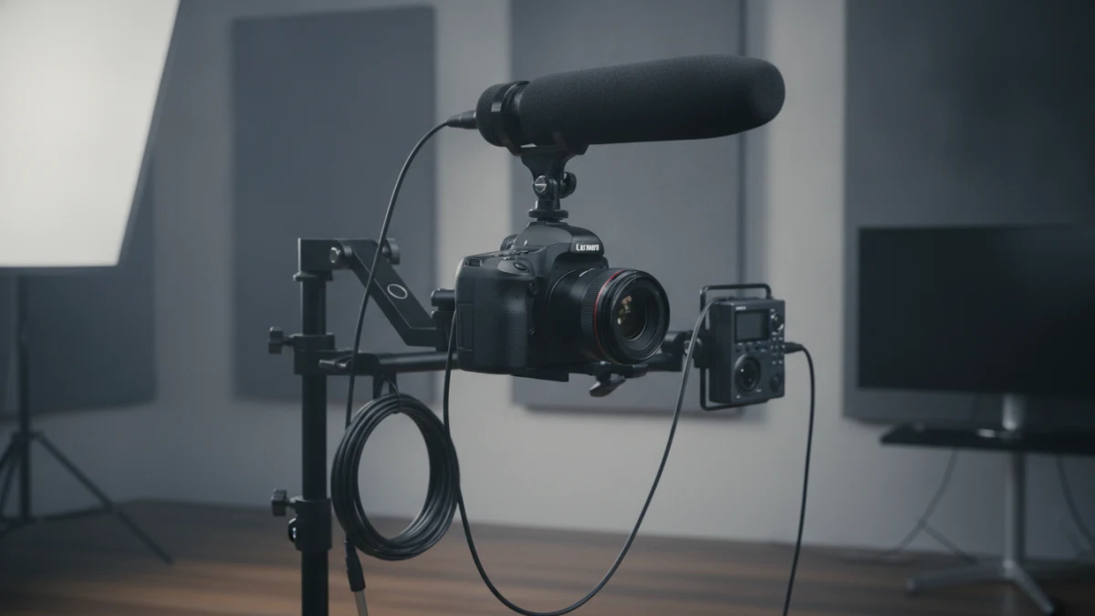 Microfone HT-81 Lorben Shotgun em câmera de vídeo profissional.