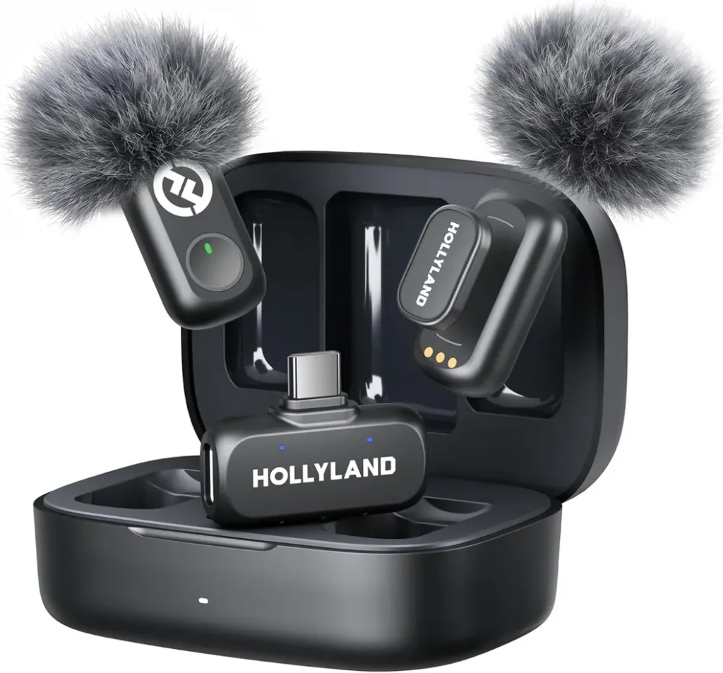 Microfone sem fio Hollyland LARK A1 Duo preto com case de carregamento USB-C