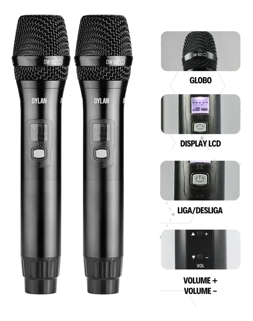 Microfone Sem Fio Dylan DW-902 Power UHF