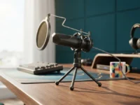Imagem em um novo cenário gerado por IA - Microfone Streaming GXT 232 Mantis USB