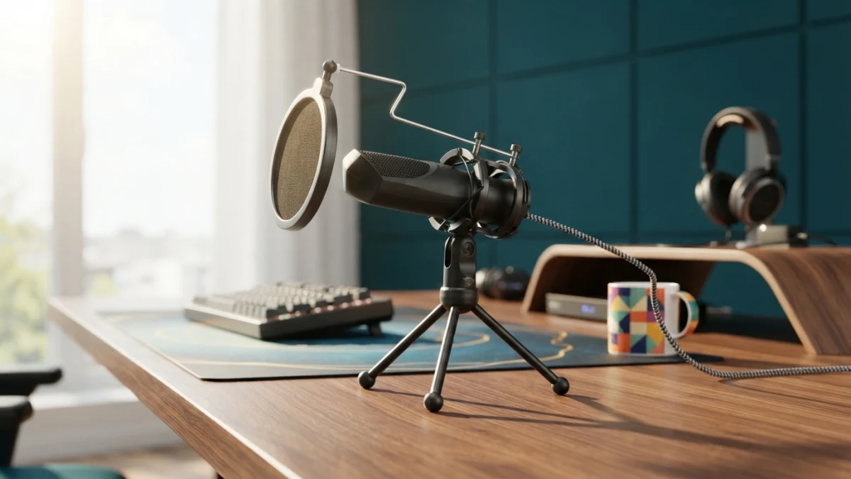 Imagem em um novo cenário gerado por IA - Microfone Streaming GXT 232 Mantis USB
