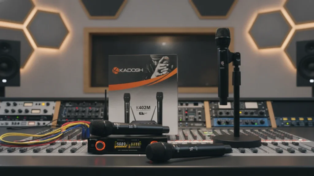 Sistema Kadosh K-402m em mesa de mixagem de estúdio.