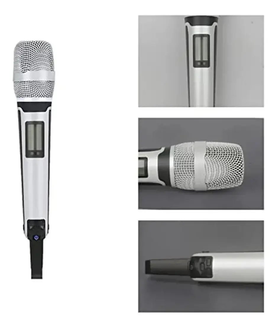 Receptor preto do microfone Somlimi 135 G4 com conexões XLR e Jack 6.3 mm visíveis.